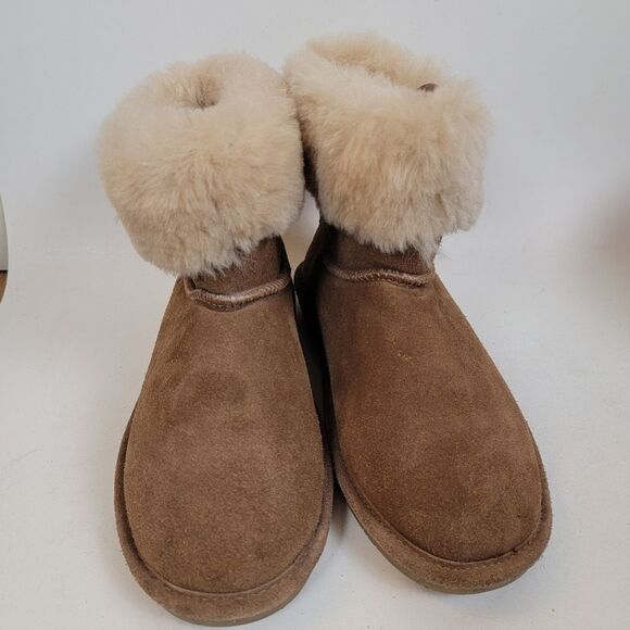 BEARPAW ABBY HICKORY Women mini boots short fleece Sherpa buckle slip on shoes - Picture 2 of 11